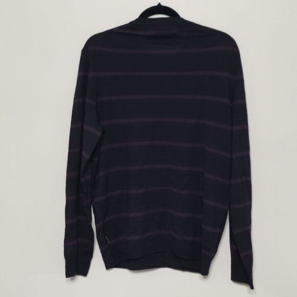 Calvin Klein Navy Purple Stripe Merino Wool Pullover Sweater Men's Large - Picture 3 of 5